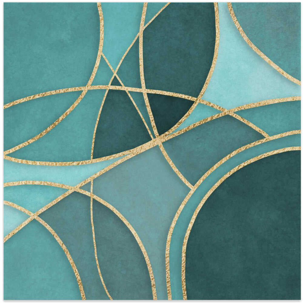 Round Abstracts Turquoise Gold