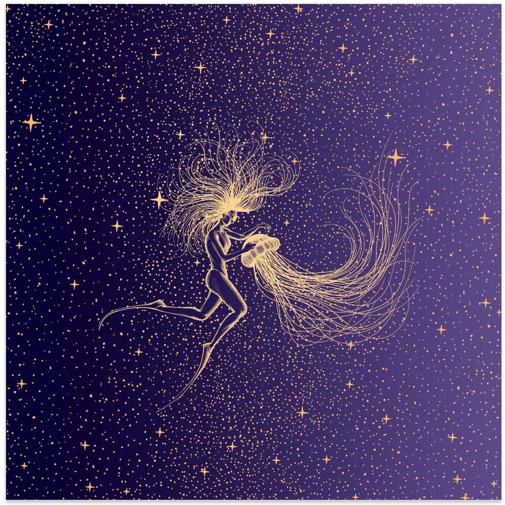 Diver & Jellyfish Solo (Color Grad Turquoise)