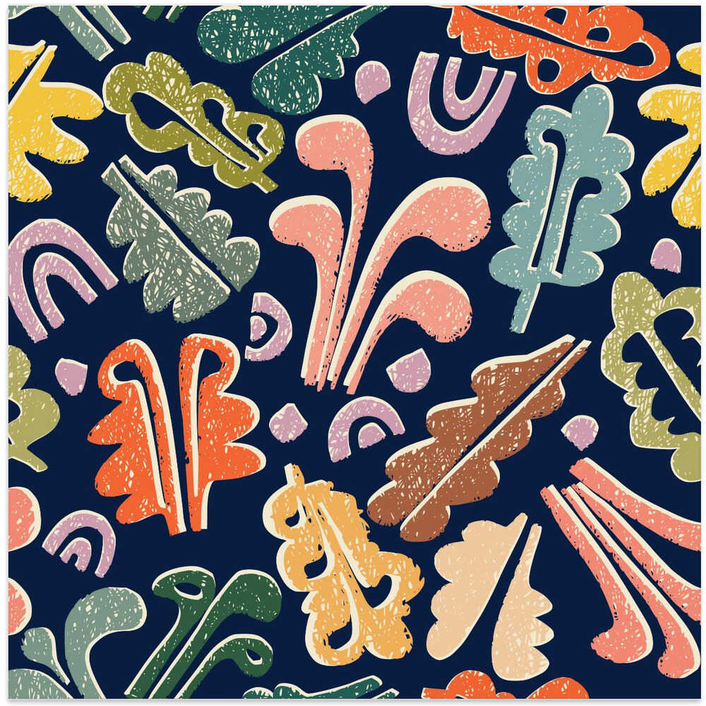 Block print leaves colorful pattern