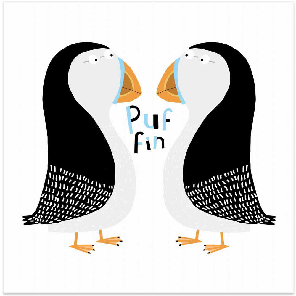 Two Puffins with Hand Drawn Text By Carla Daly