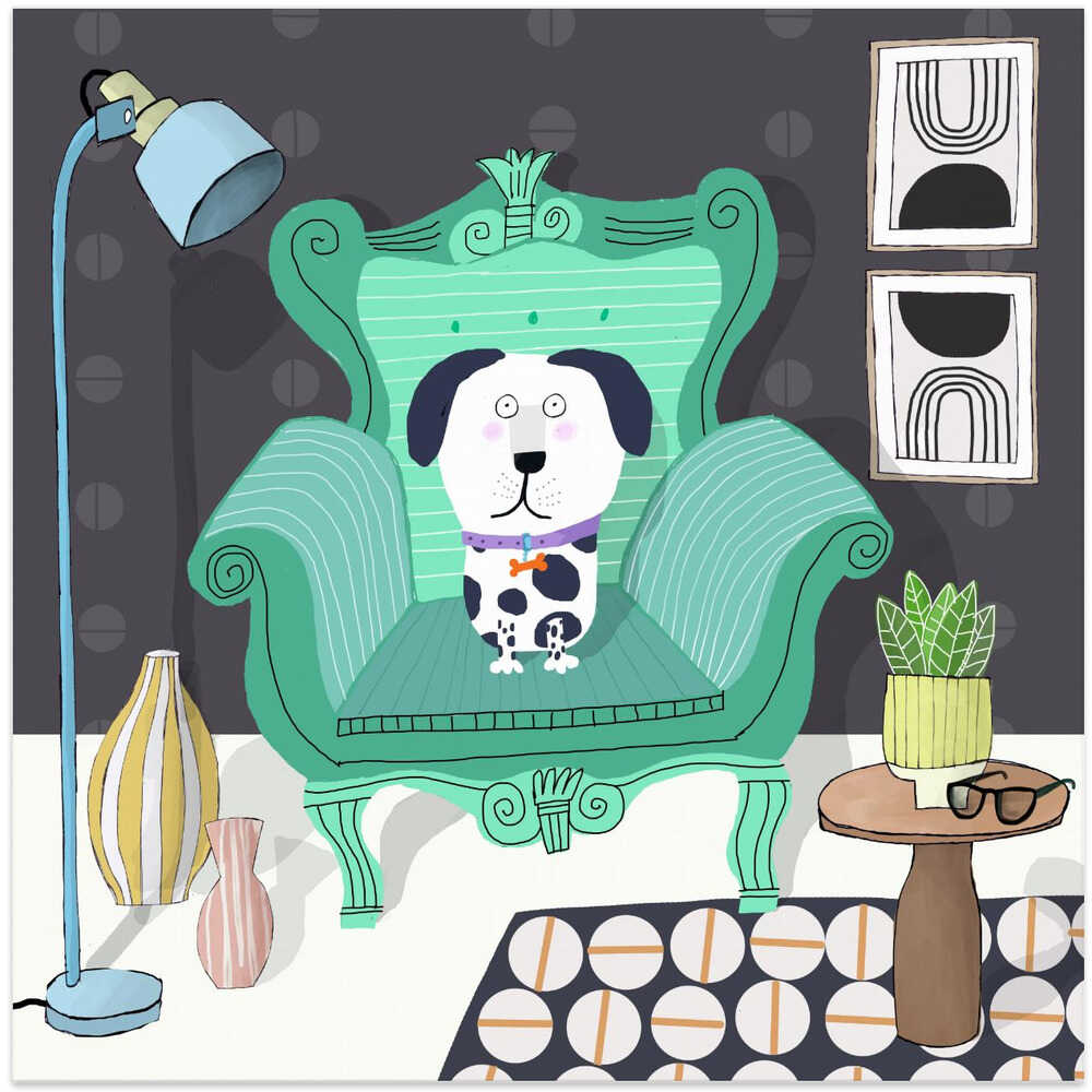 Funny Dog Sitting in a Trendy Interior by Carla Daly