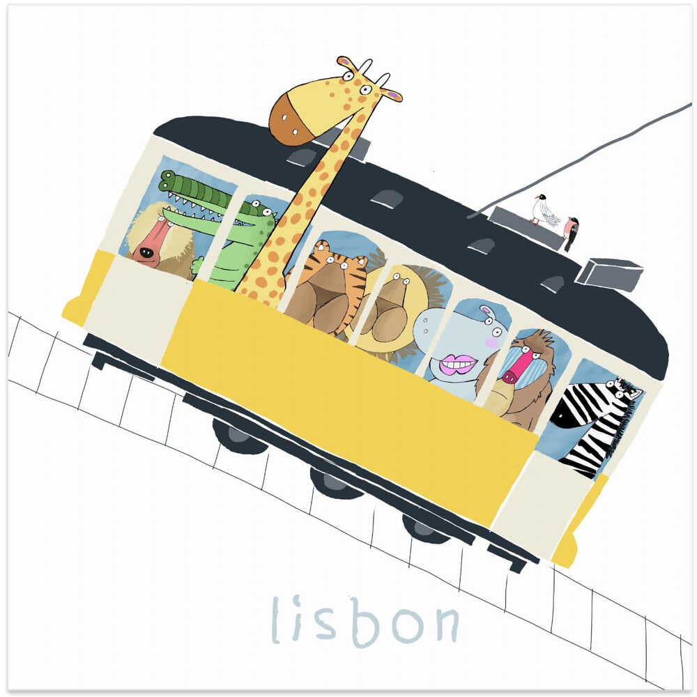 Famous Lisbon Yellow Tram with Jungle Animals by Carla Daly