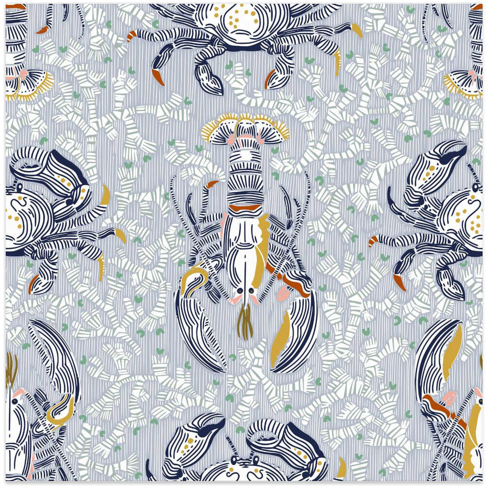 Lobster and crab coastal nostalgia grey pattern