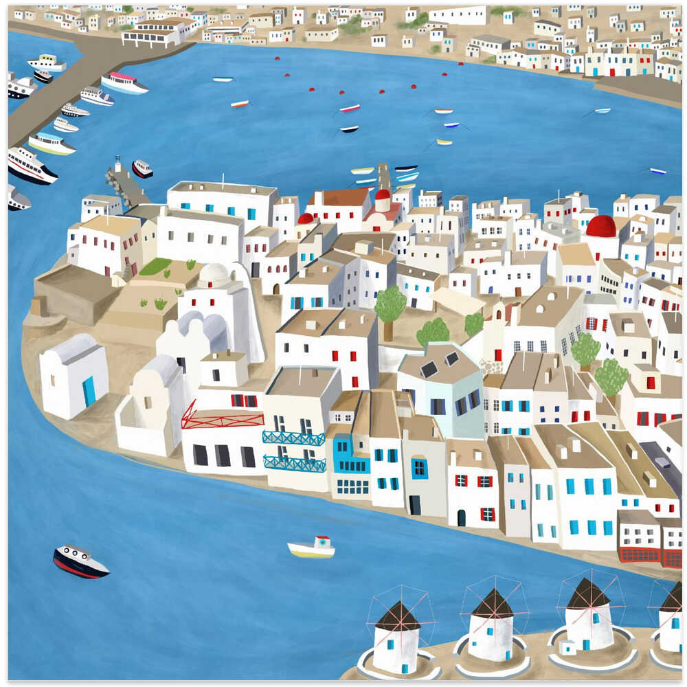 Mykonos, Greece Harbor with White Washed Buildings by Carla Daly