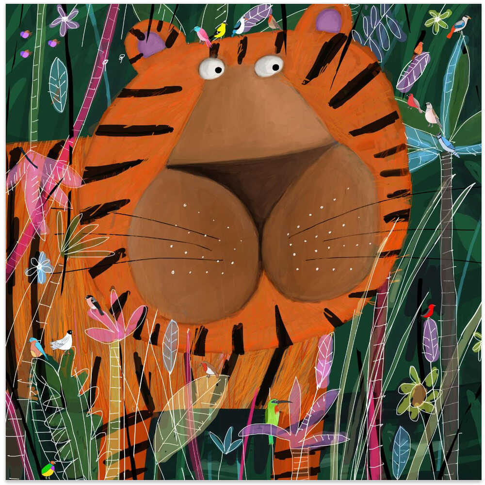 Cute Tiger Peeking Out of the Jungle by Artist Carla Daly
