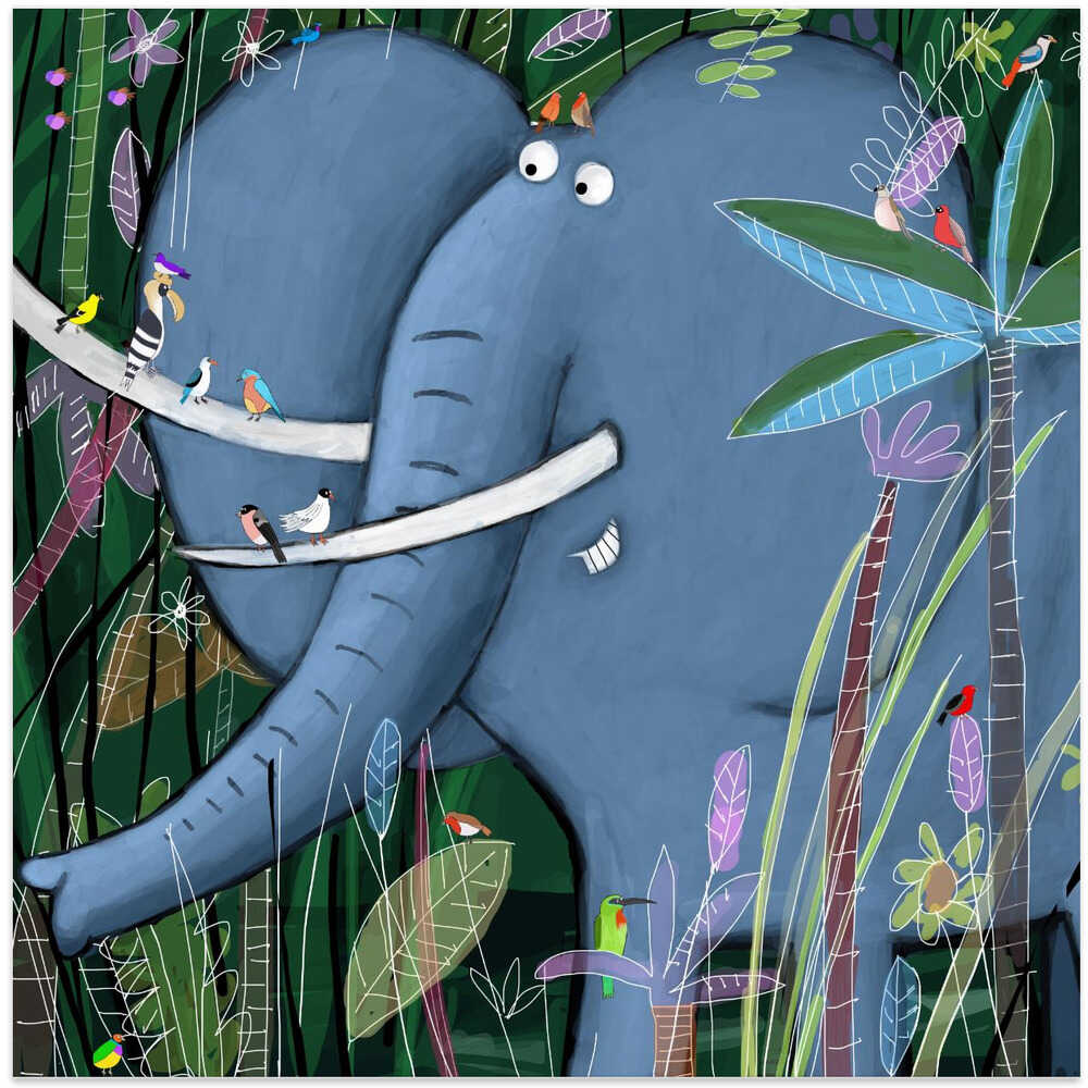 Large Elephant Peeks Out of the Jungle by Artist Carla Daly