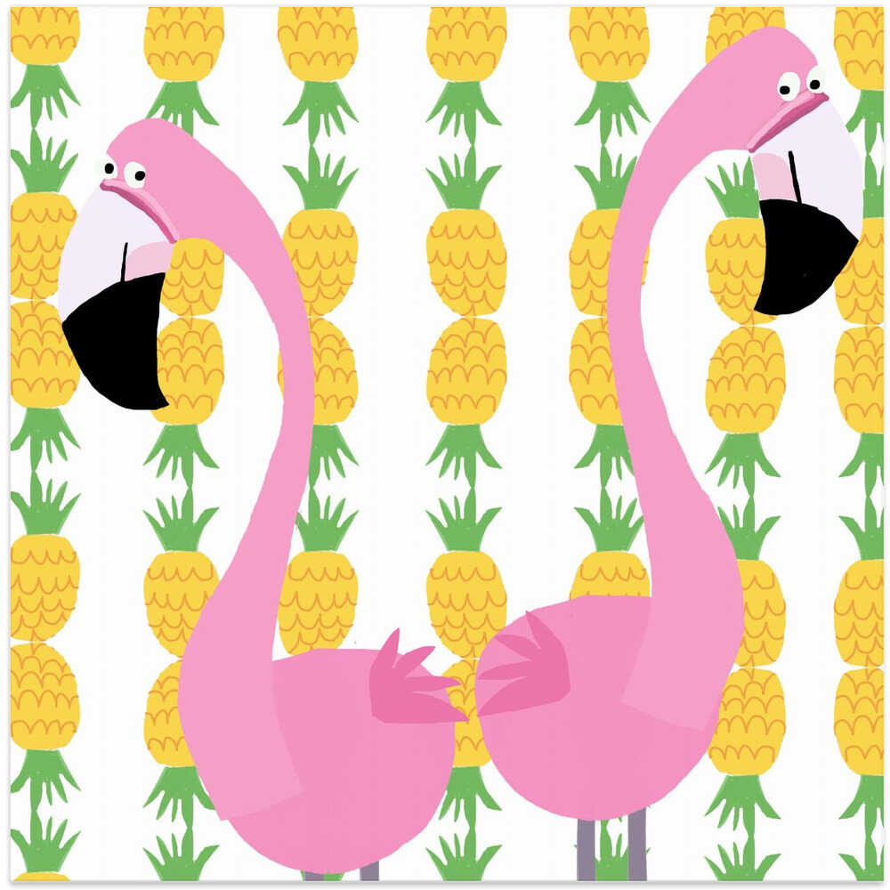 Two Falmingos with Pineapples by Artist Carla Daly