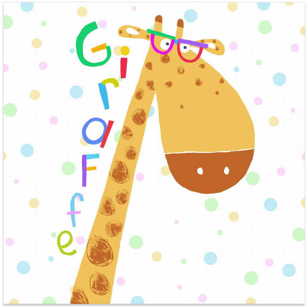 Cute Giraffe Wearing Glasses with Colorful Text by Carla Daly