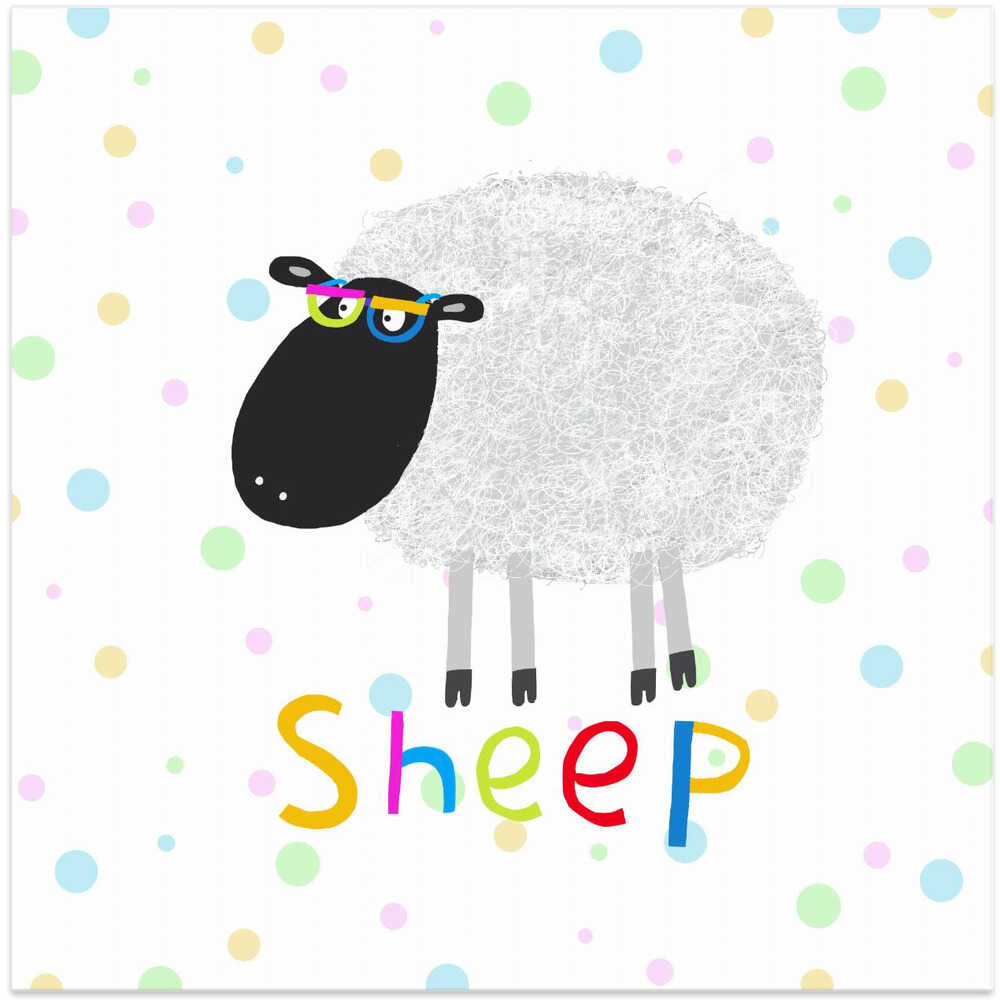 Cute Fluffy Sheep Wearing Colorful Glasses by Artist Carla Daly