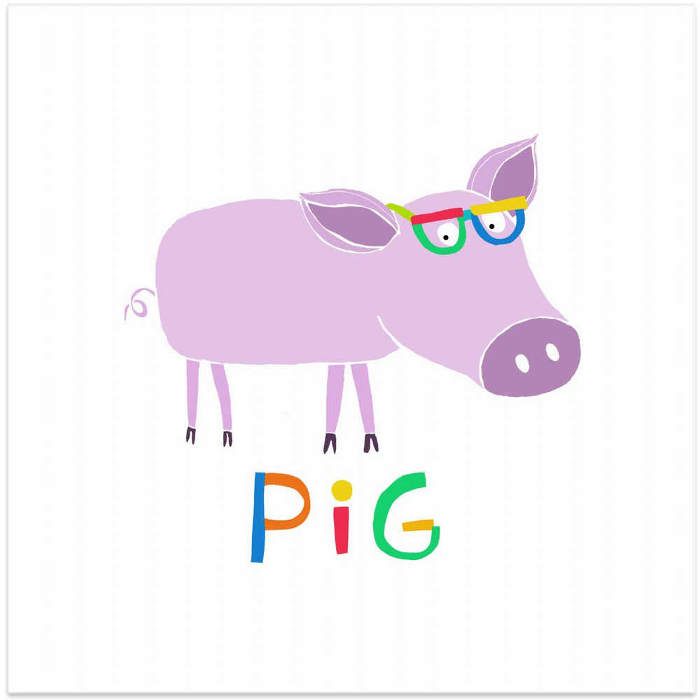 Cute Pink Pig with Funny Colorful Glasses by Artist Carla Daly