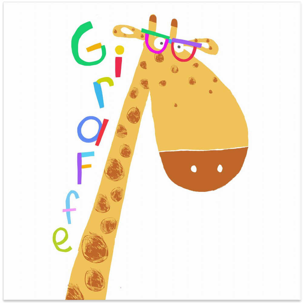 Cute Giraffe Wearing Glasses with Colorful Text by Carla Daly