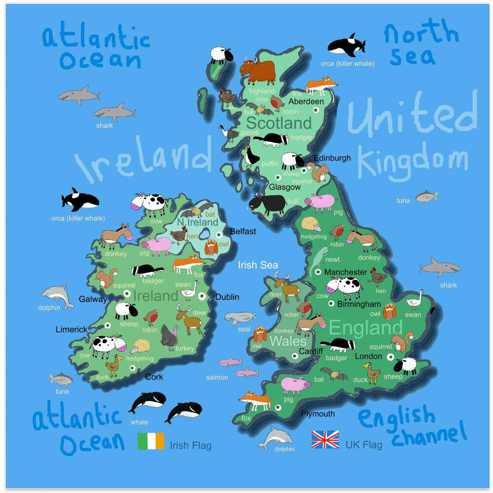 Illustrated Map of Ireland with Funny Animals by Artist Carla Daly