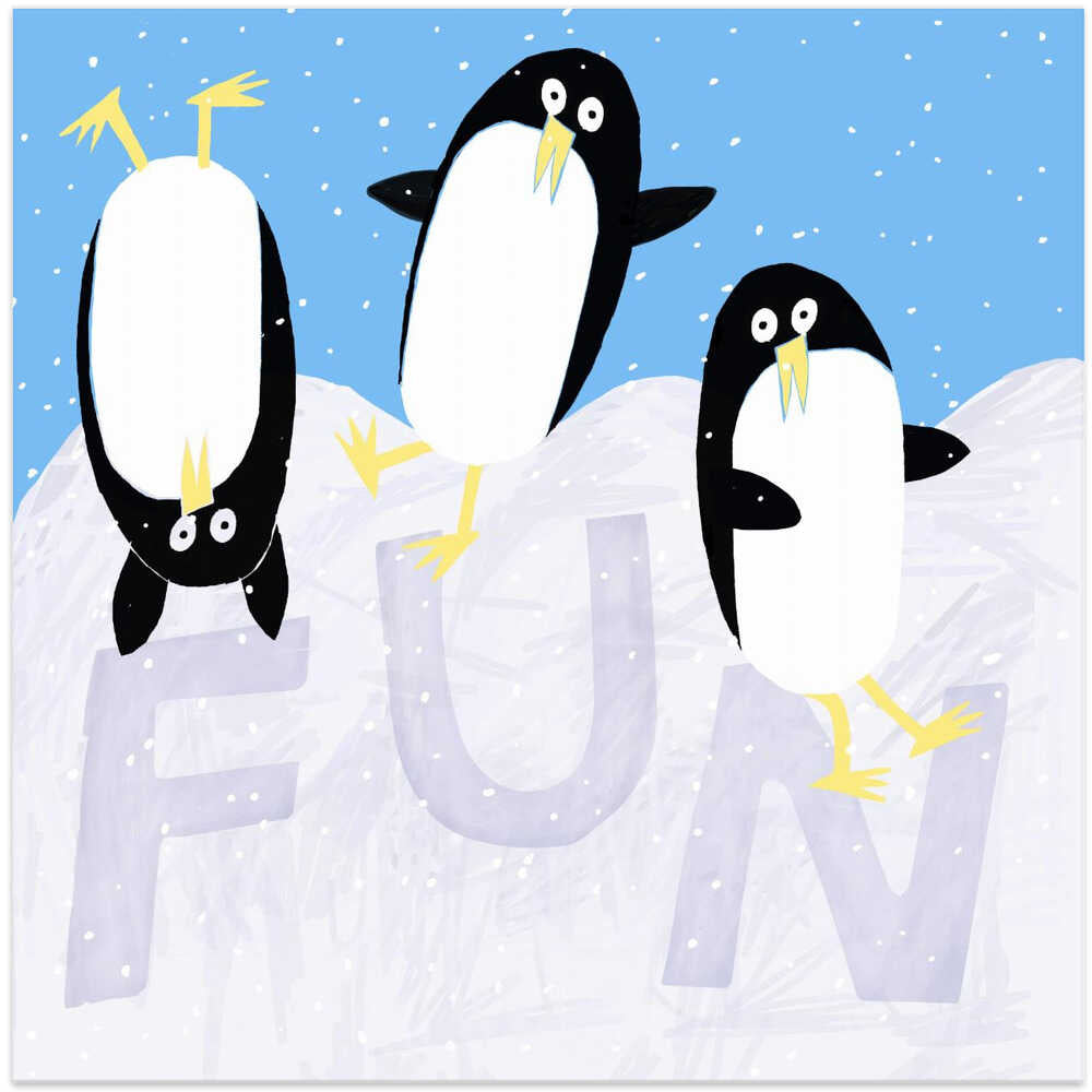 Fun! Cute Penguins Playing in the Snow