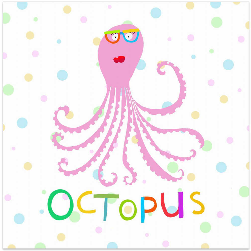 Cute Pink Octopus with Funny Colorful Glasses by Artist Carla Daly
