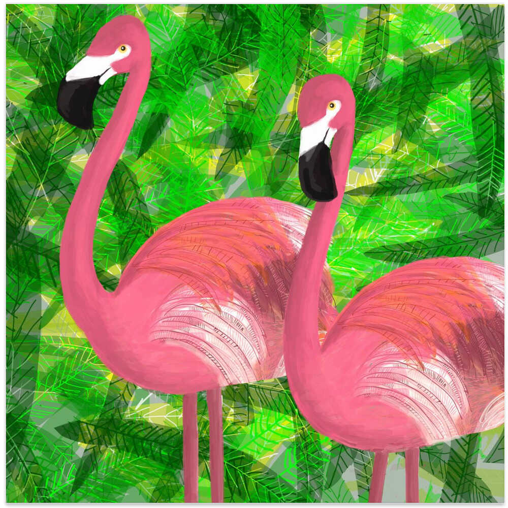 Tropical Flamingos in Tropical Rainforest by Carla Daly