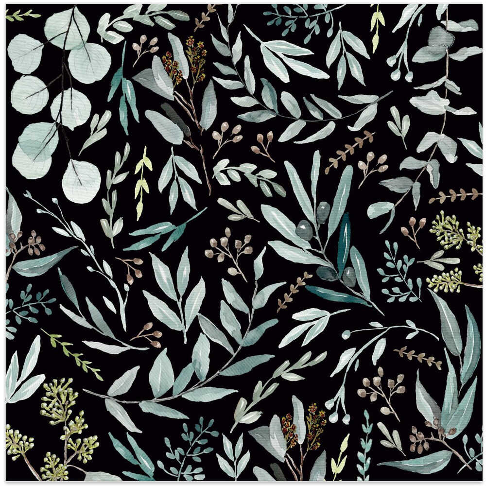 Eucalyptus Leaves Pattern Black