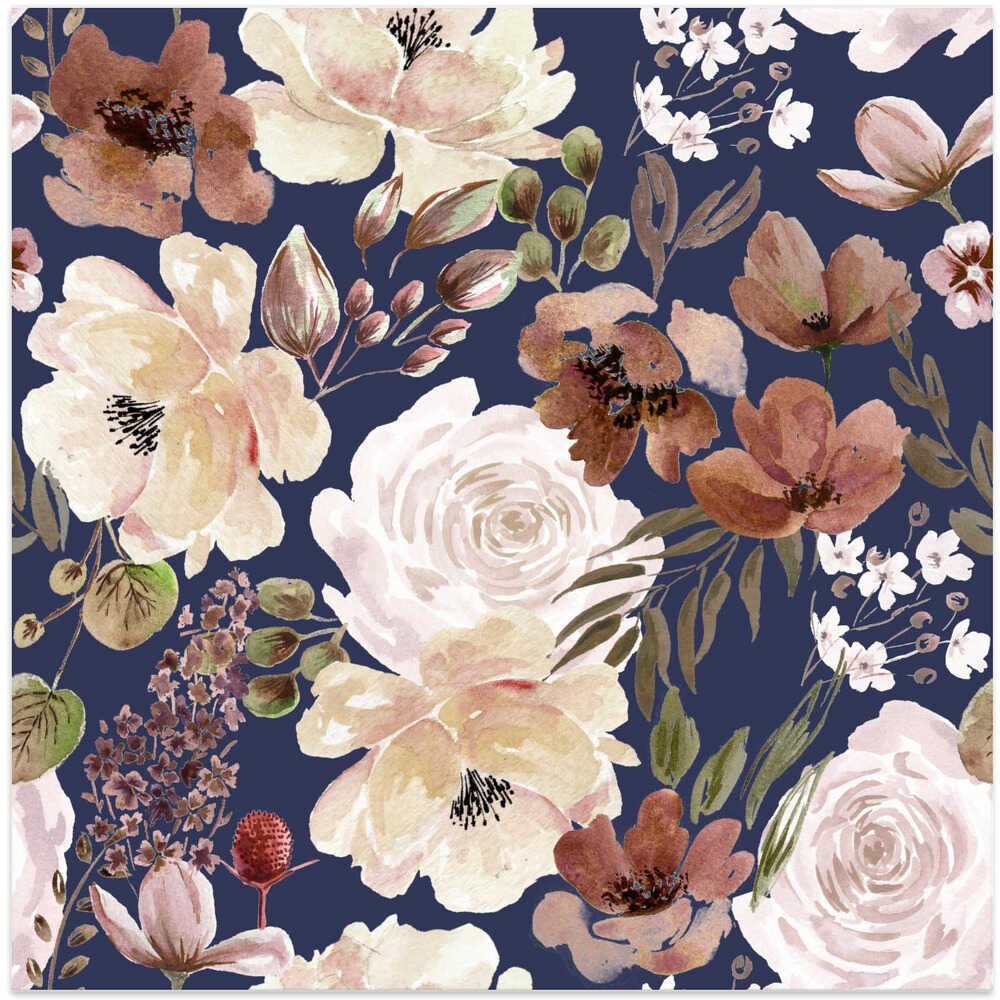 Floral Chaos Watercolor Pattern Blue Brown
