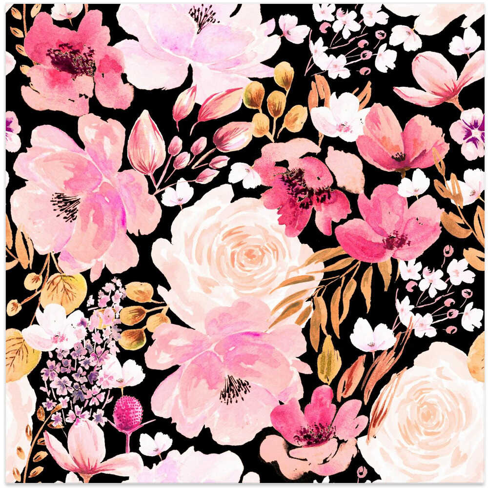 Floral Chaos Watercolor Pattern Dark Pink
