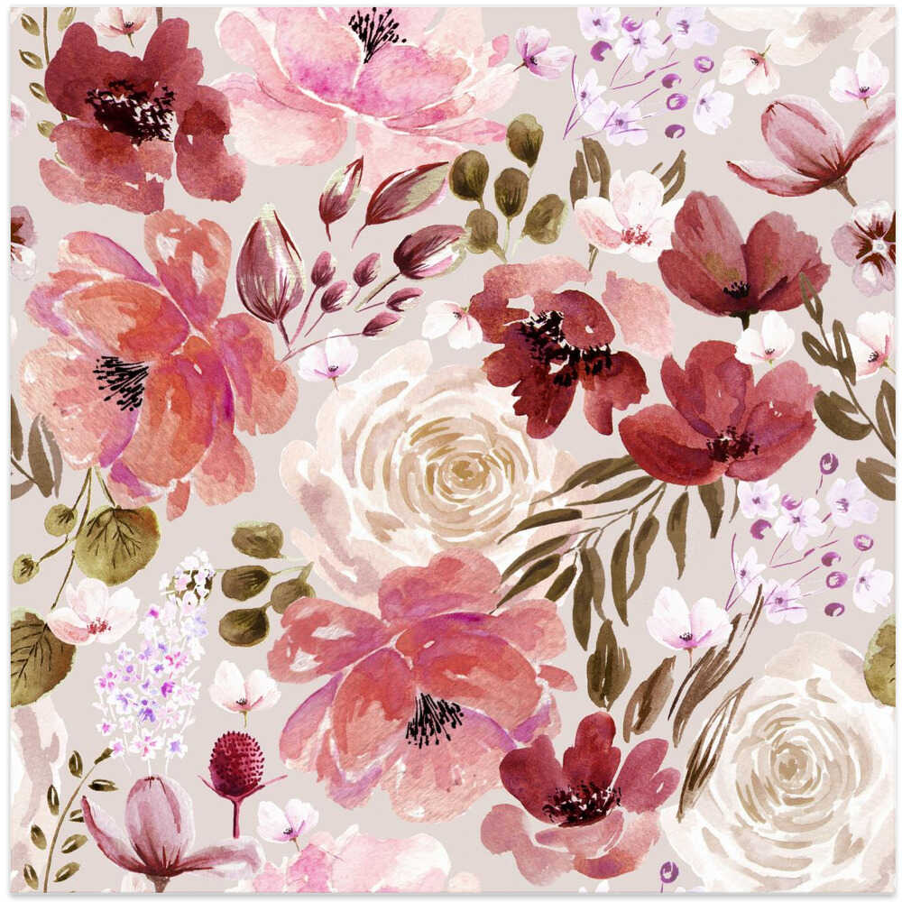 Floral Chaos Watercolor Pattern Light Red