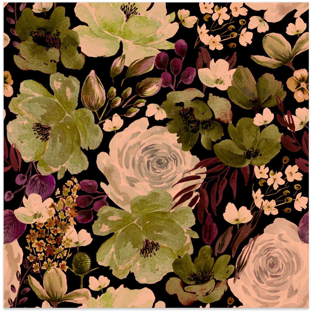 Floral Chaos Watercolor Pattern Dark Green