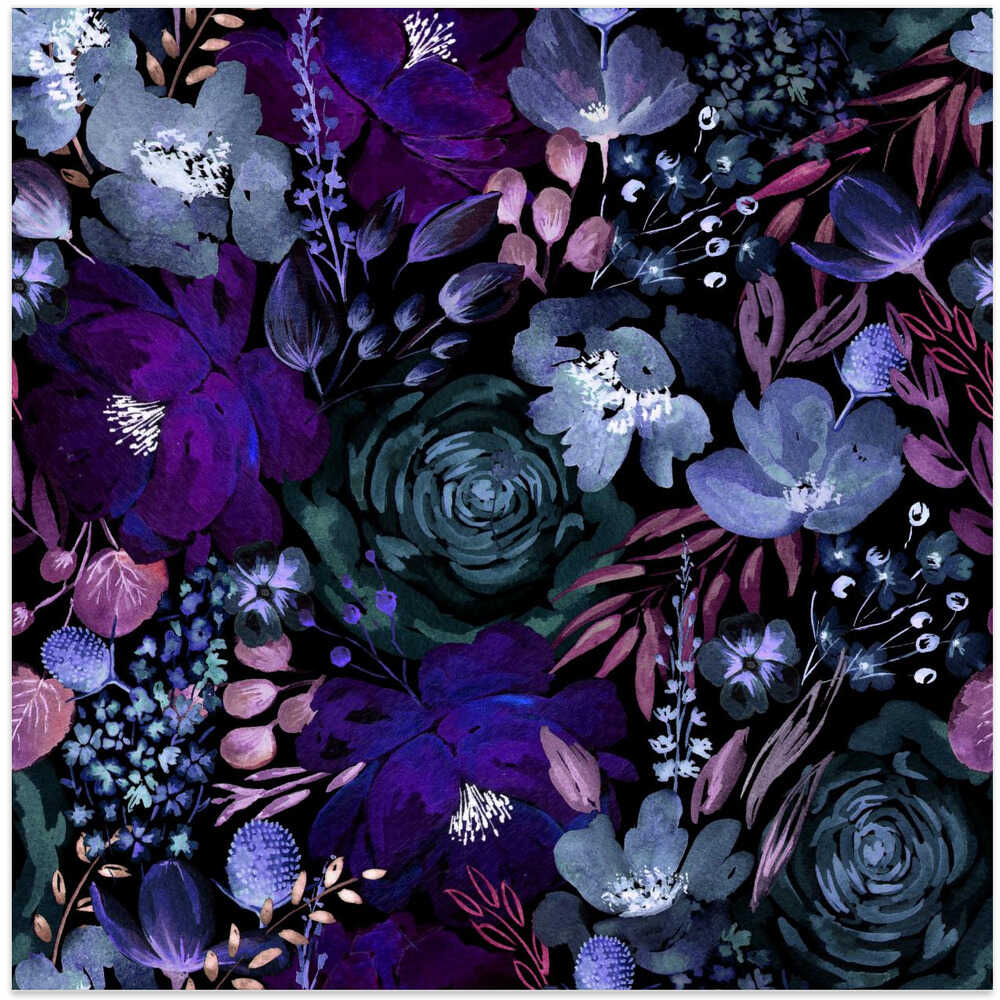 Floral Chaos Watercolor Pattern Dark Blue