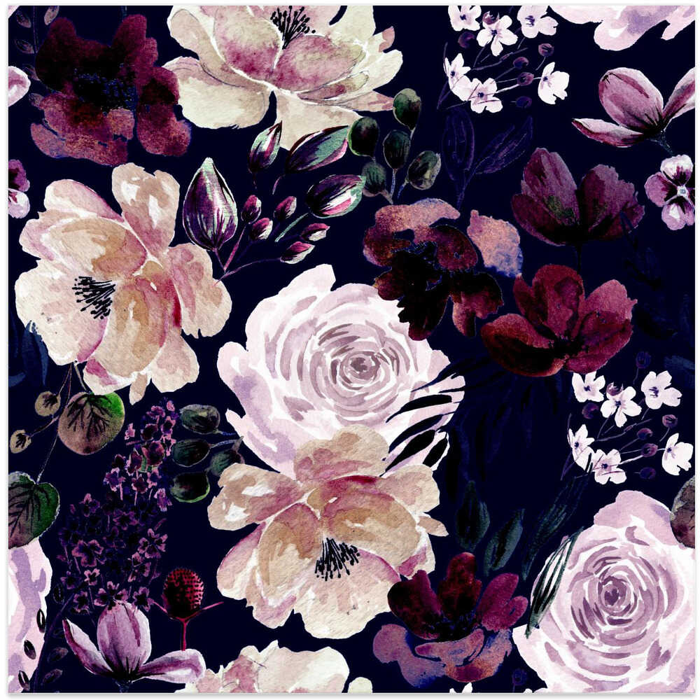 Floral Chaos Watercolor Pattern Dark
