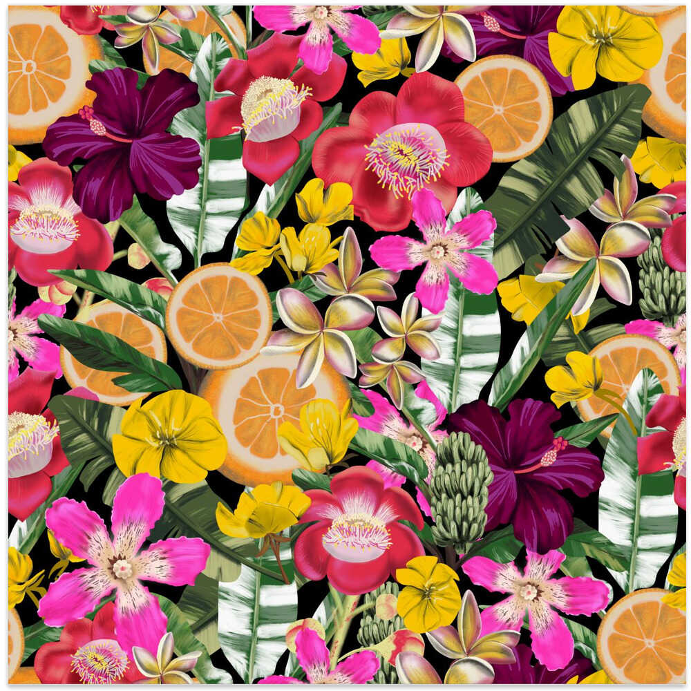Flowes and Fruits Pattern Black