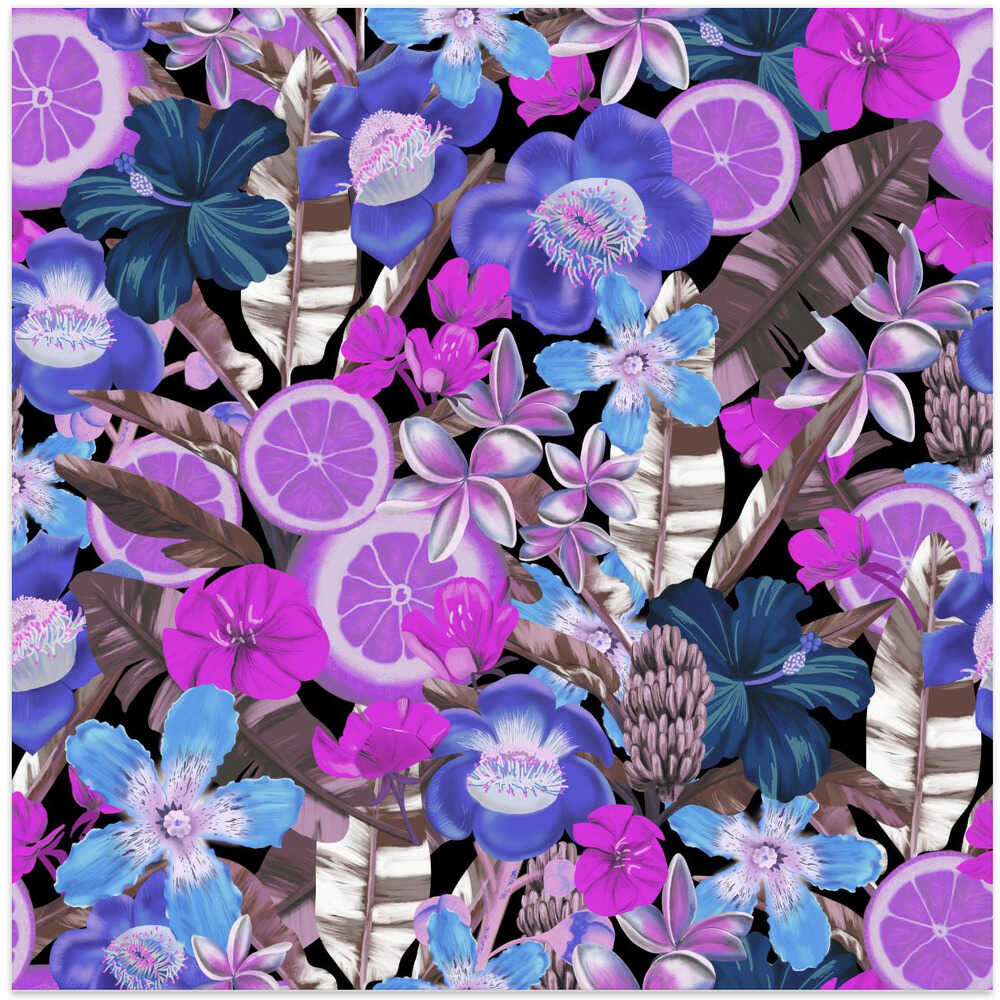 Flowes and Fruits Pattern Blue