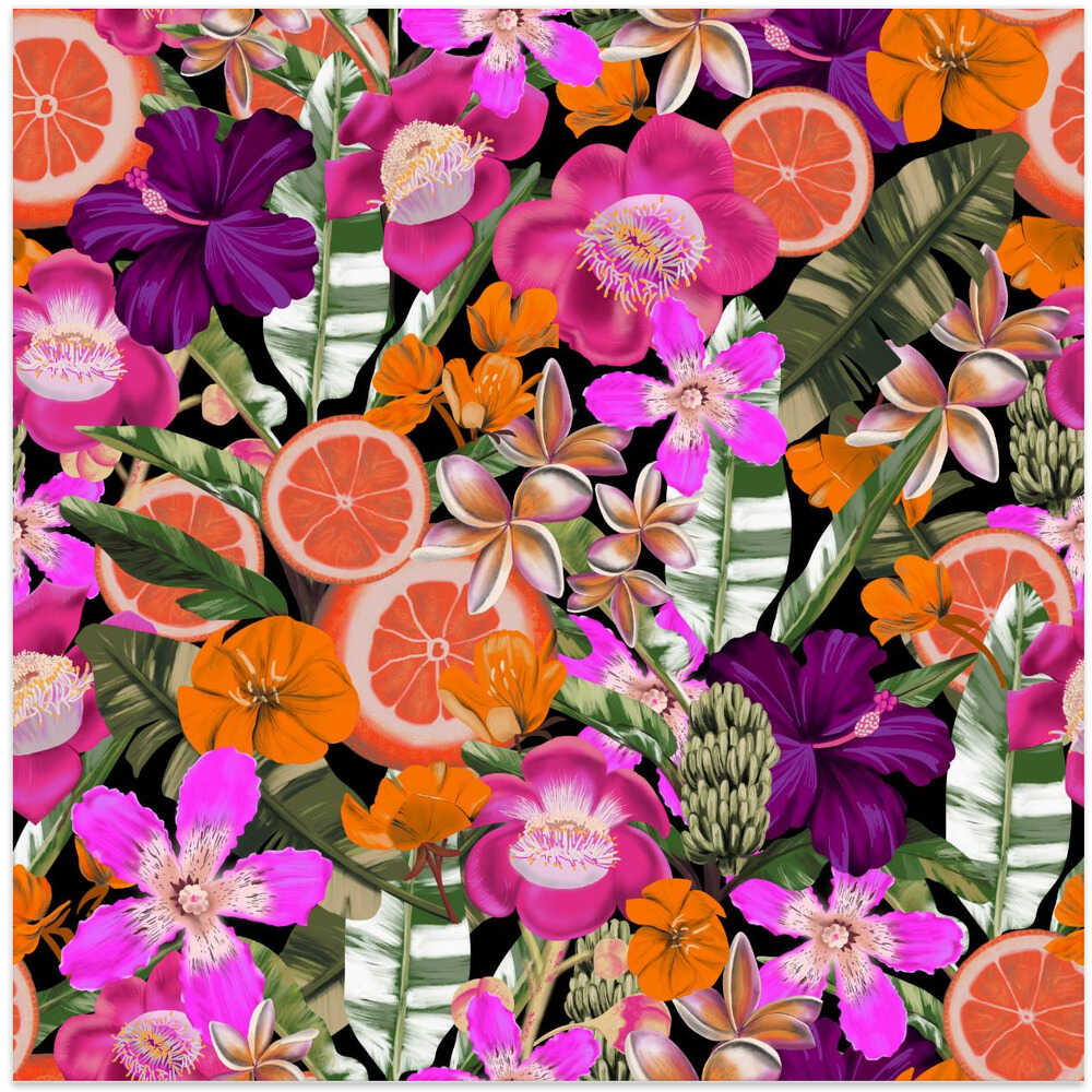 Flowes and Fruits Pattern Black