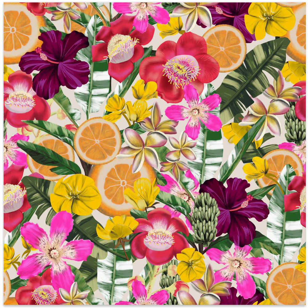 Flowes and Fruits Pattern Black