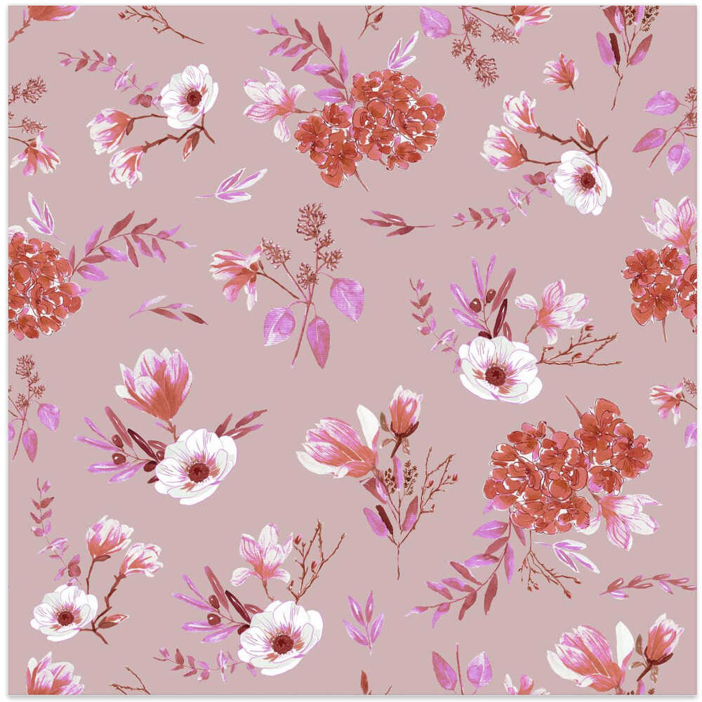 Floral Bouquets Pattern Red, Pink and Neutrals