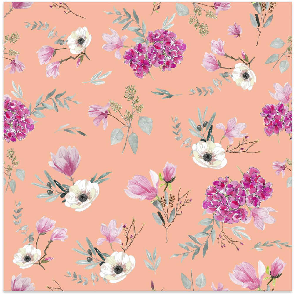 Floral Bouquets Pattern Coral and Pink