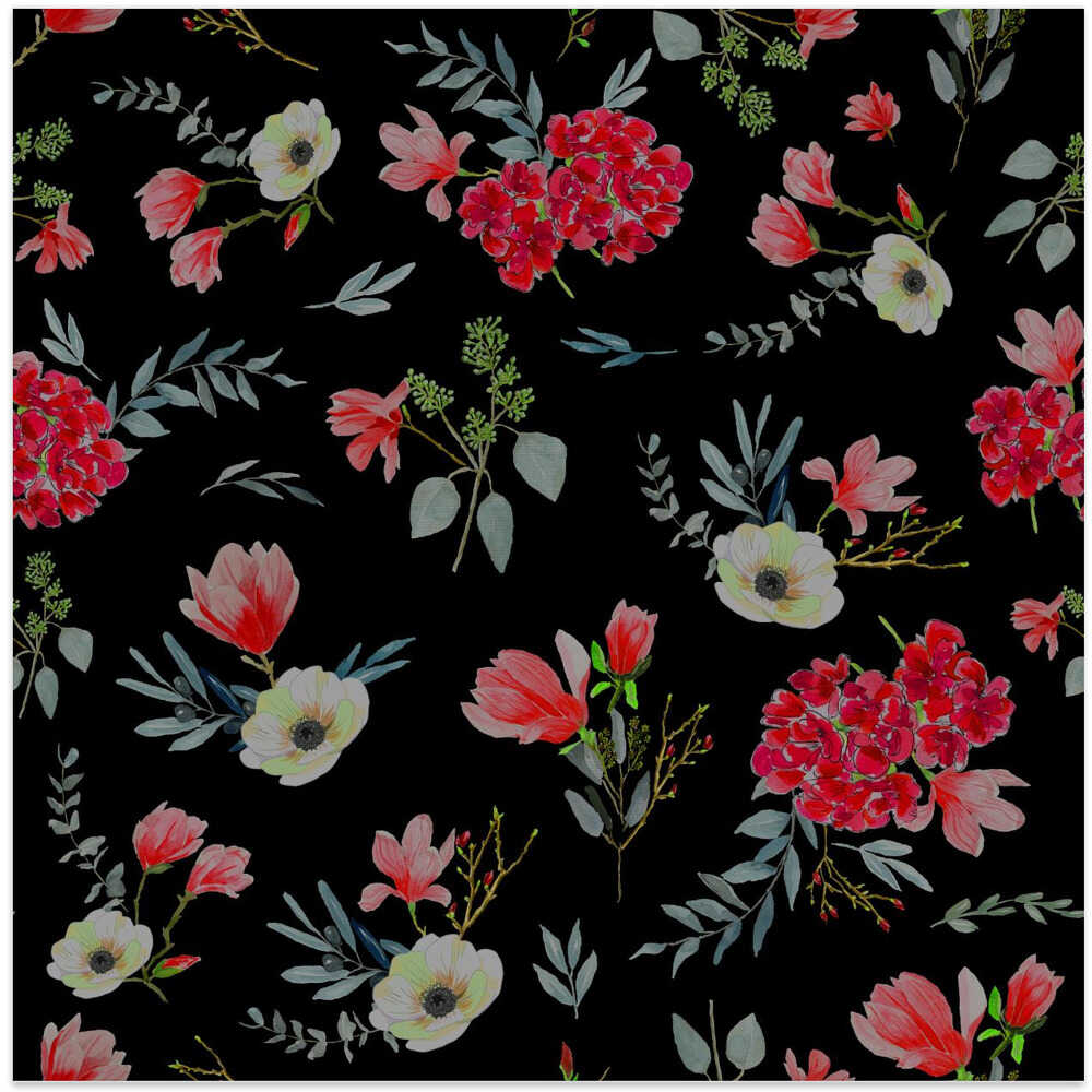 Floral Bouquets Pattern Red and Black