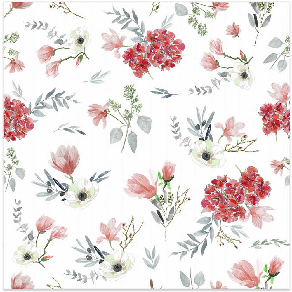 Floral Bouquets Pattern Red and White