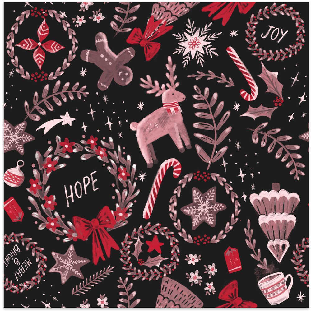 Magical Christmas Black Red Pattern
