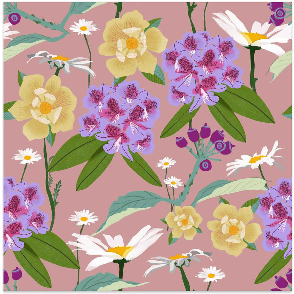 Rhododendrons and daisies