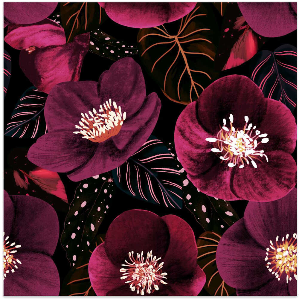 Midnight Dark Pink Flowers