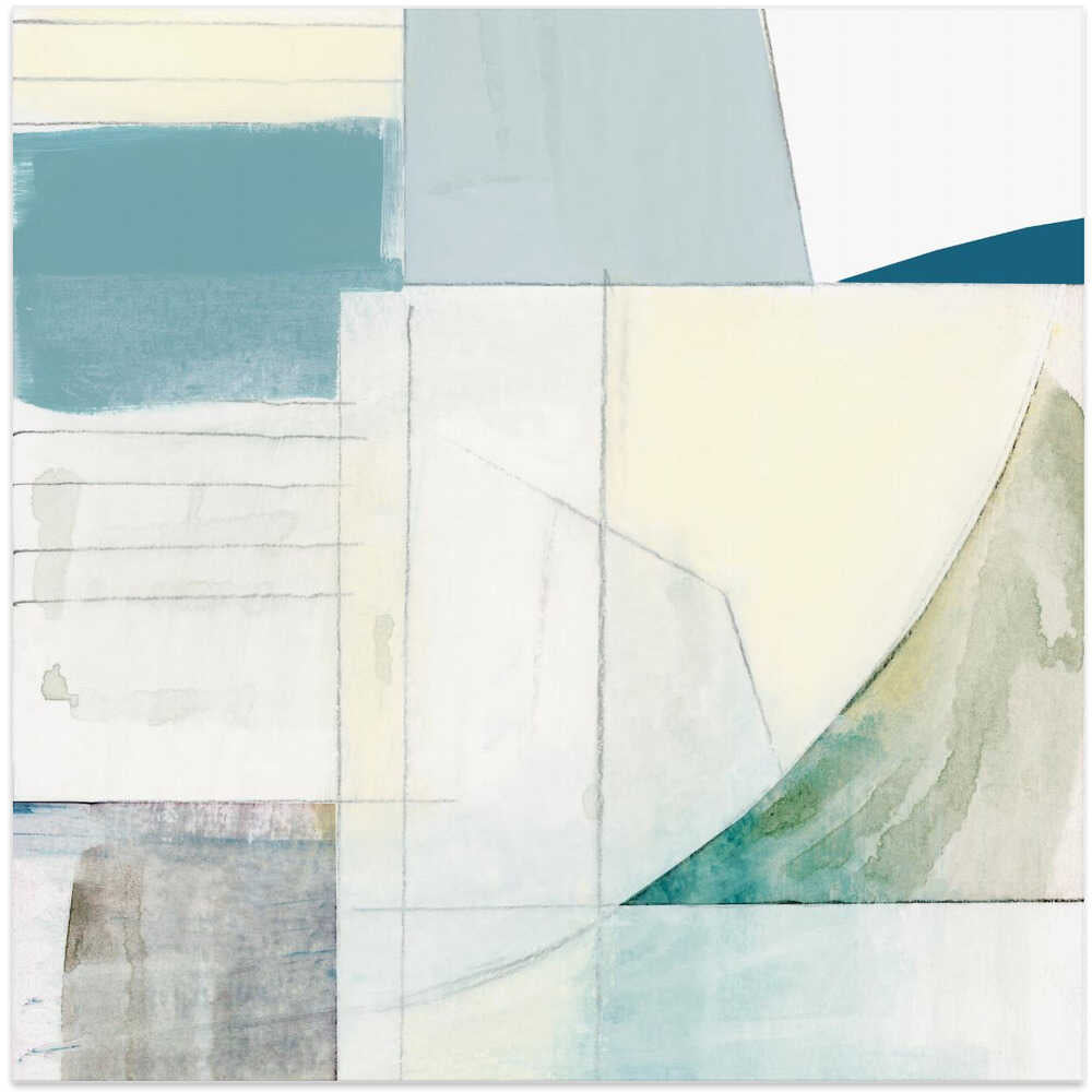 Abstract Blue and White Shapes Neutral No 1 Print