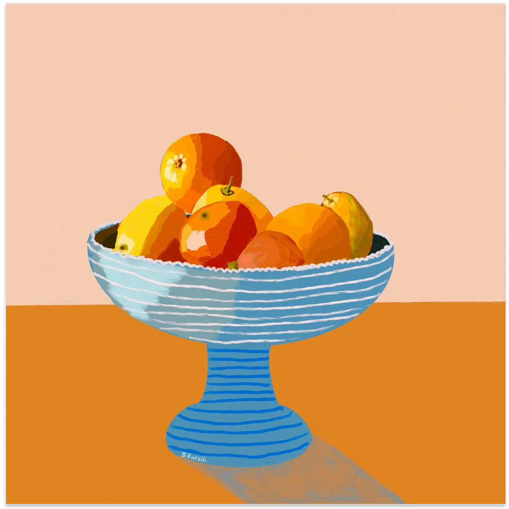 Blue fruit bowl bright