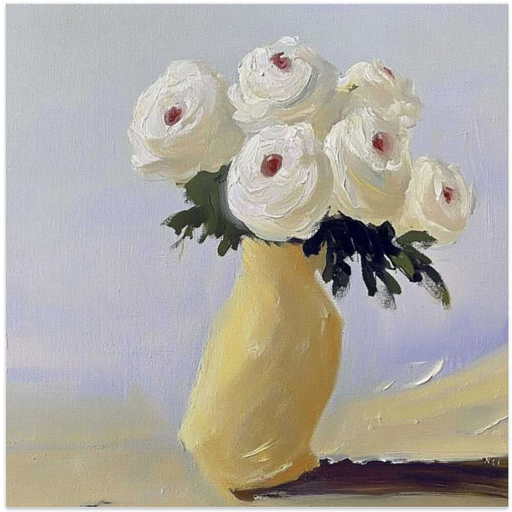White Roses In a Yellow Vase