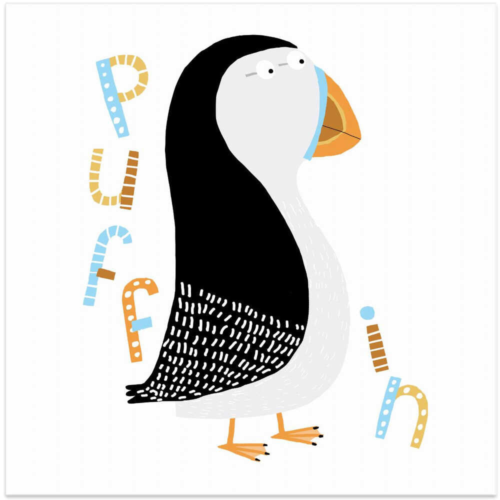Cute Puffin with Typography by Artist Carla Daly