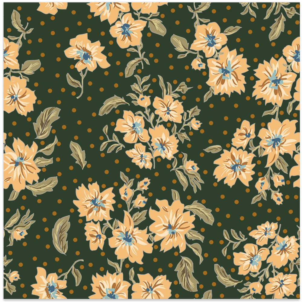 Floral Heritage bouquet forest green pattern