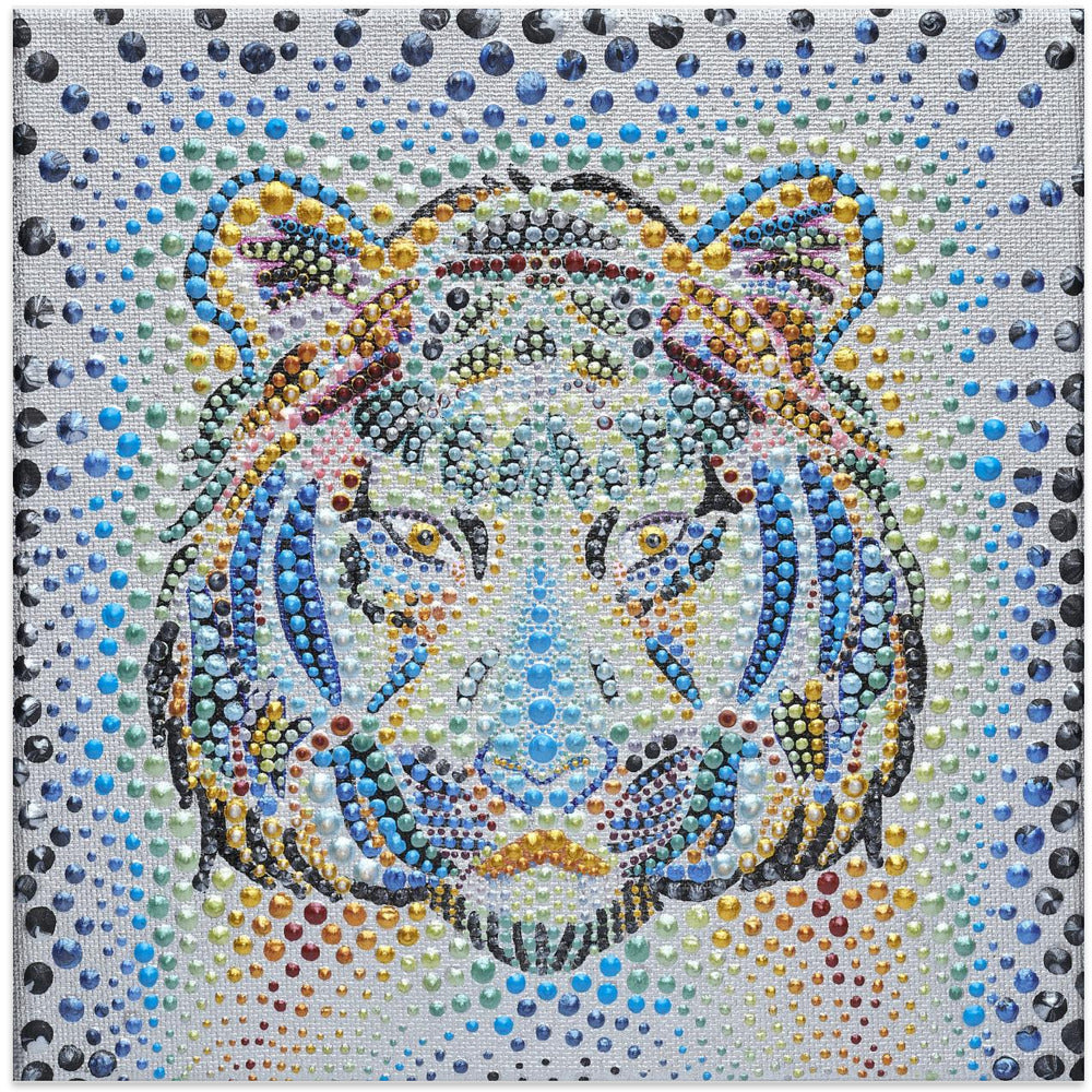 Tiger Face Composed of Multicolored Rhinestones