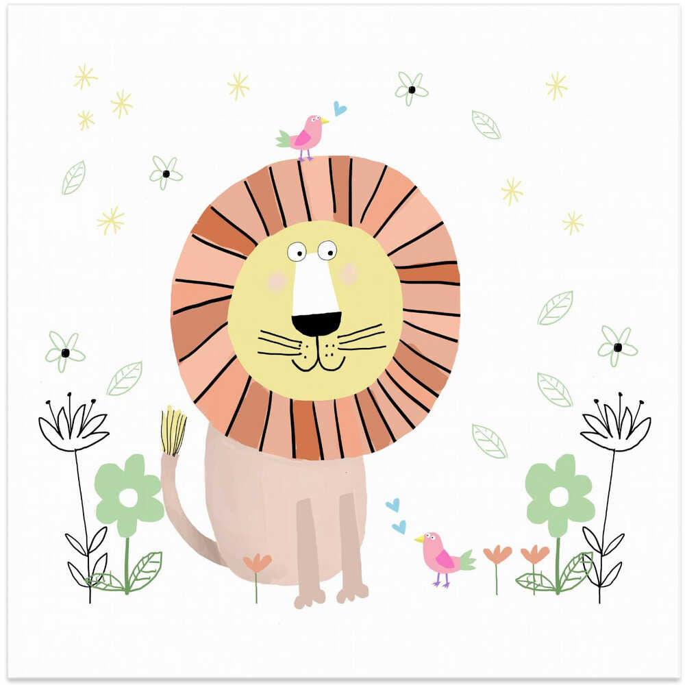 Cute Lion with Pink Birds
