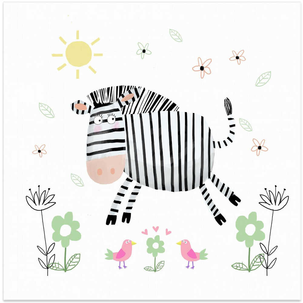 Happy Zebra with Pink Birds