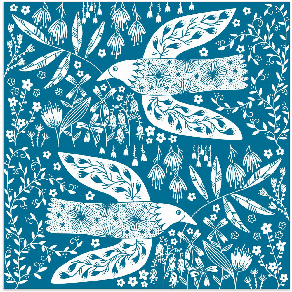 Peace Doves And Flowers White On Teal Green