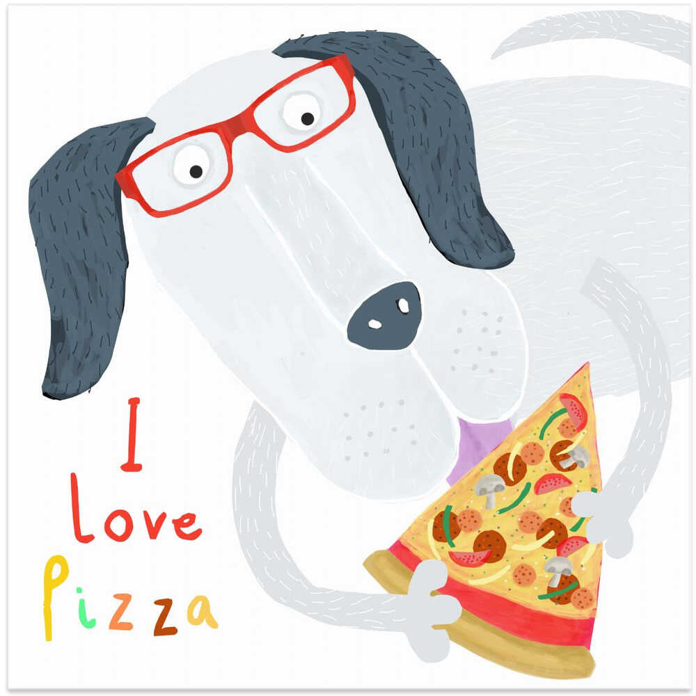 Cute Dog With Pizza By Carla Daly