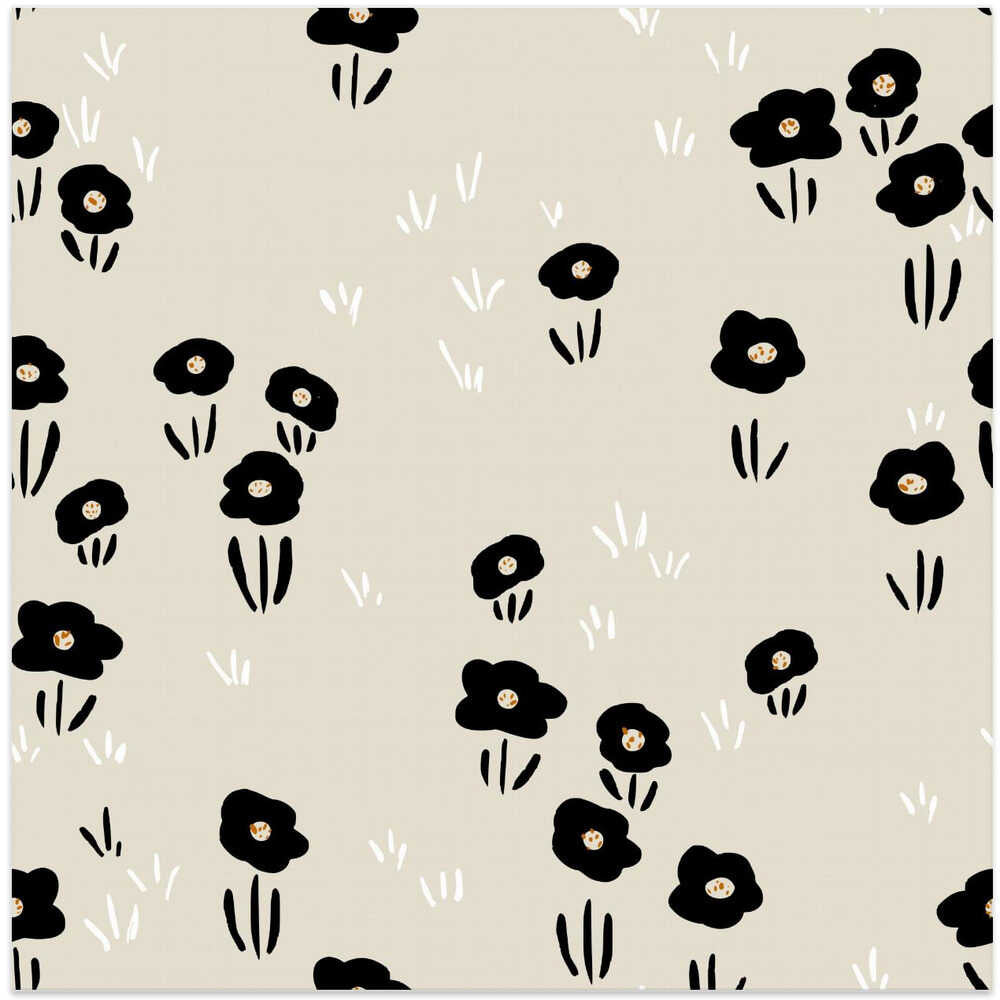 Minimalistic Wildflower black and white pattern