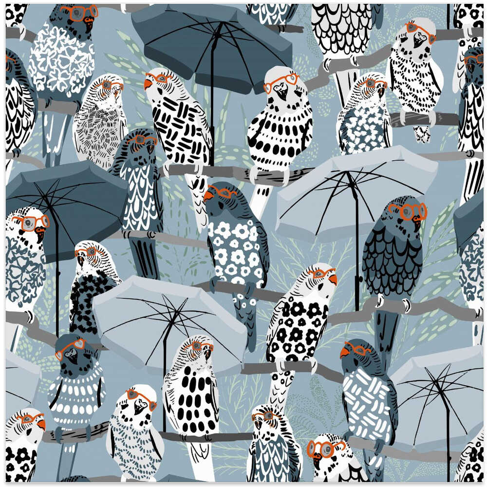 budgie on vacation blue pattern
