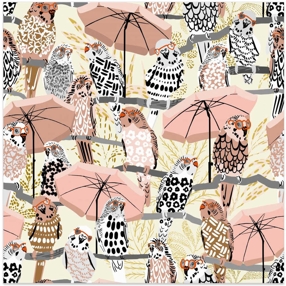 budgie on vacation cream white pattern